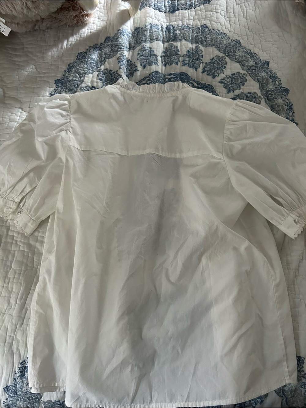 NWT sezane chemise wave Women's White Ruffled Lace-Trim Blouse - Picture 10 of 10